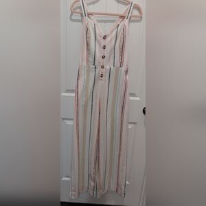 Japna Striped Wide Leg Jumpsuit in Pink, Blue, Beige and White #0672